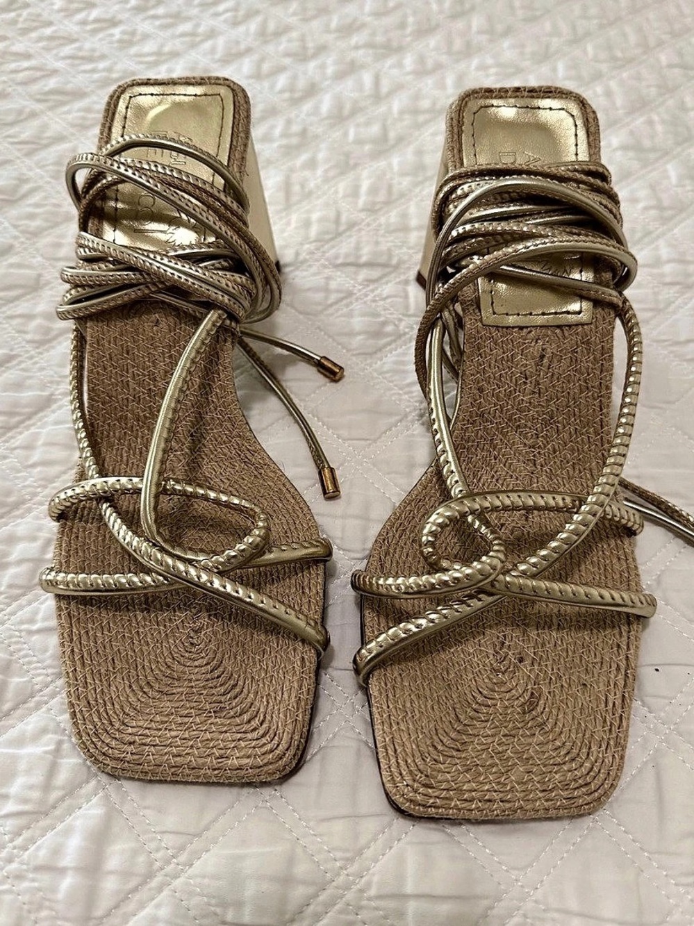 Água de Coco Gold Strappy Block Heel Sandals